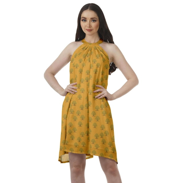 Moomaya Halter Neck Plus Size Tunic Rayon Sleeveless Tank Top Mini T-Shirt Dress