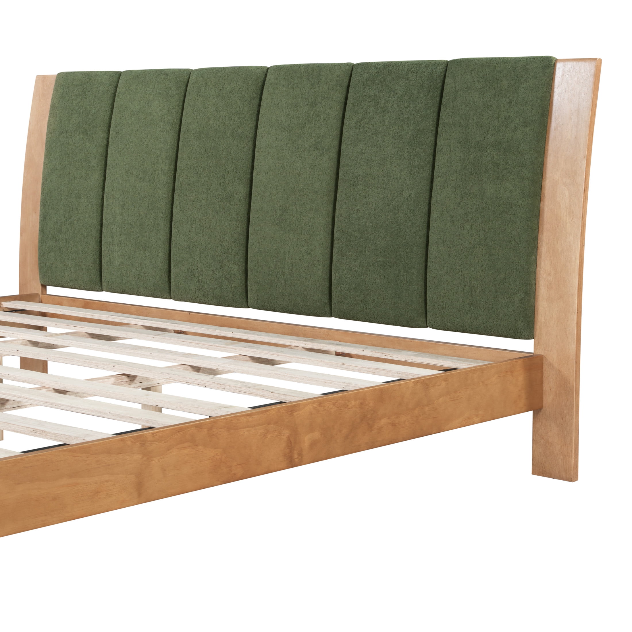 Christopher Knight Home Premium Pine Wood King Bed Frame with Headboard, Mid-Century Modern Design, Natural+Green