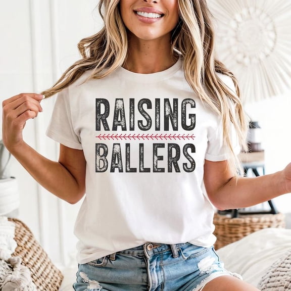 Baseball Mom Raising Ballers Women's Graphic Tee 100% Cotton by TBun, Full Sizes S-5XL