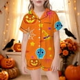 thumbnail image 2 of CAIVO Girls Halloween Print Pajama Sets Lapel Short Sleeve Button Down Shirt With Shorts 2 Piece Kids Nightwear Loungewear, 2 of 5