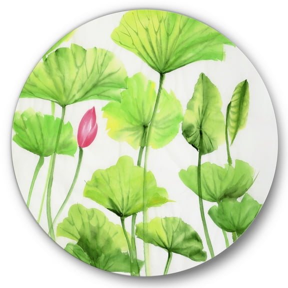 Designart 'Ancient Pink Lotuses In The Pond VIII' Traditional Circle Metal Wall Art 36x36 - Disc of 36