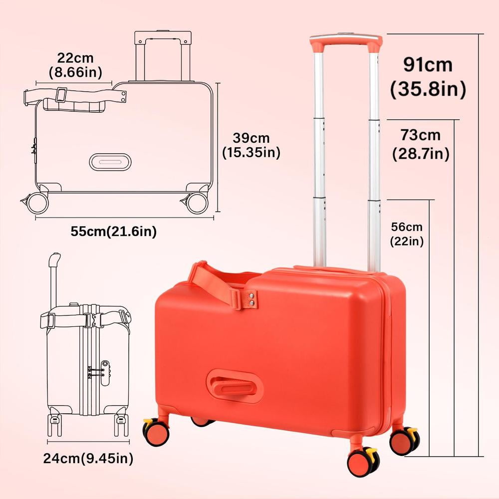 Kids Ride on Suitcase 20 Inch, Childrens Travel Carrier Cabin Case with Foot Pedal Spinner Wheels and Safe Harness Stroller for Boy Girl Travel(Red)