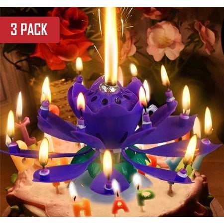 3 Pack Birthday Cake Flower Candles With Happy Birthday Music Rotating Setup Blue Walmart Com Walmart Com