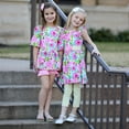 thumbnail image 6 of AnnLoren Little & Big Girls 3/4 Angel Sleeve Pink Green Big Floral Cotton Knit Ruffle Shirt, 6 of 8