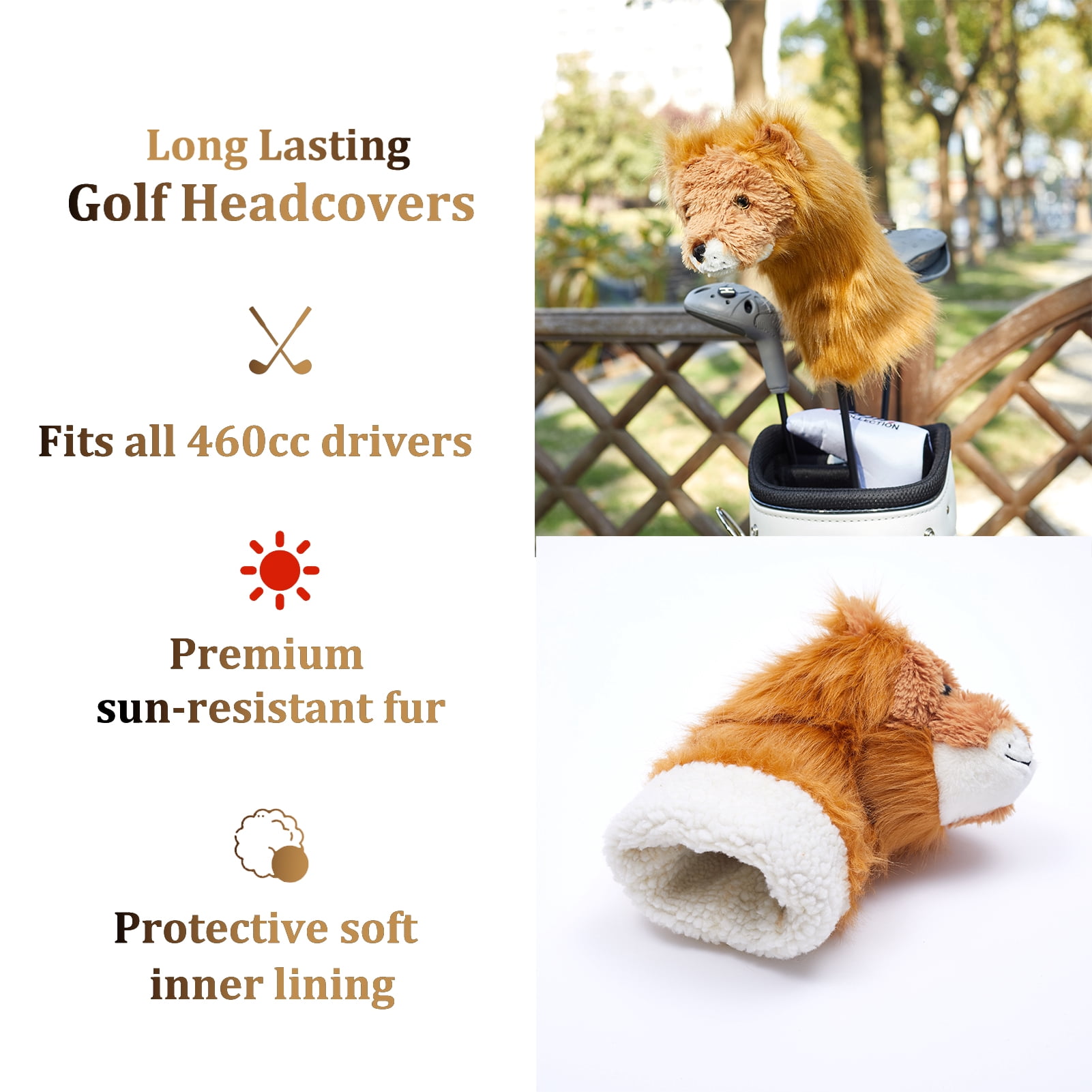 Plush Lion Funny Golf Headcover - Cute Animal Golf Club Cover for Driver Fits Standard 460cc Driver Head, Soft & Durable Golf Accessory for Men Women Golfers