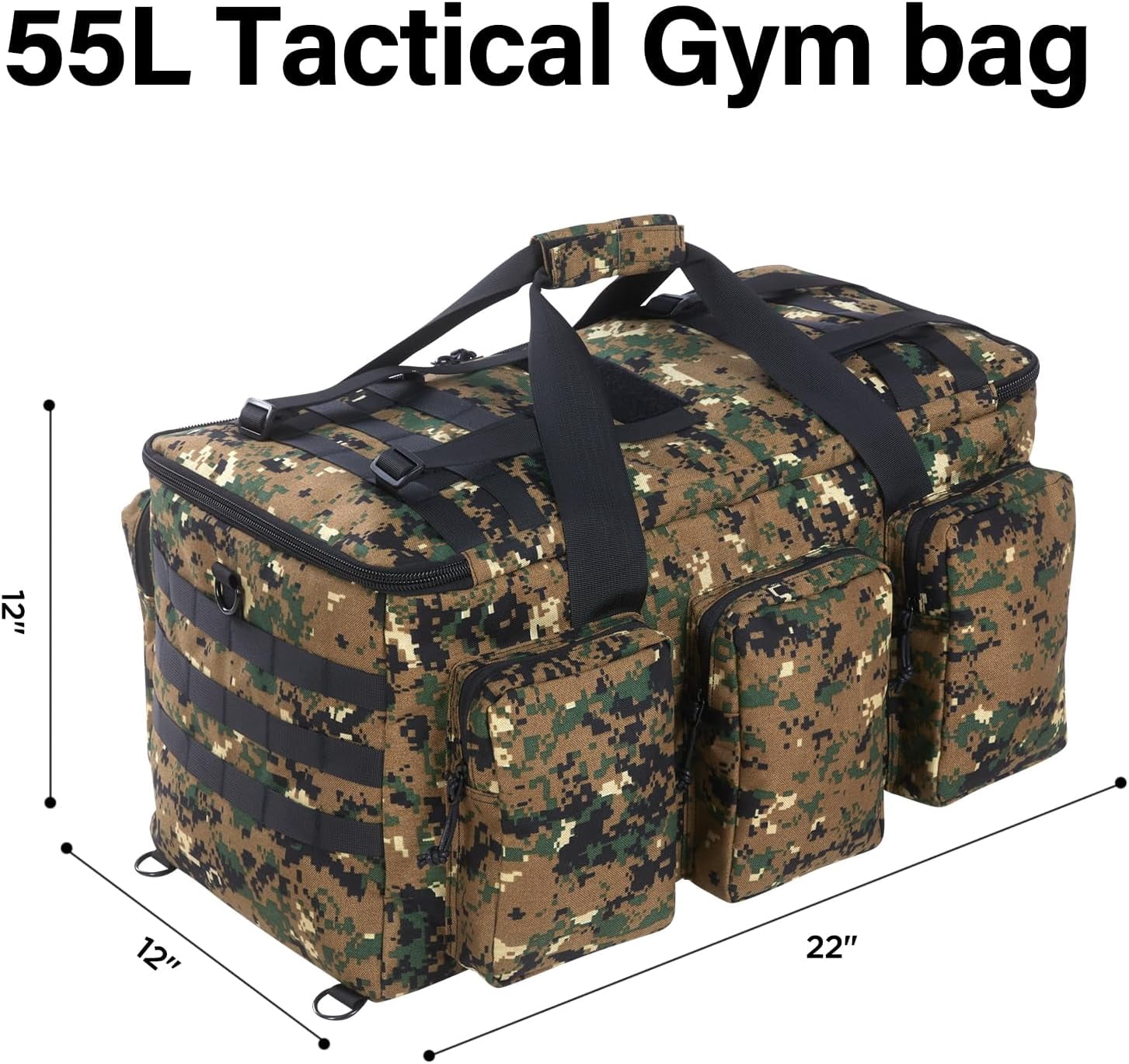 LuckySunDecorQZ 55L luggage bag with compartments and straps, suitable for men, large-sized sports and fitness luggage bag, suitable for weekend travel and camping (Camo Tan)
