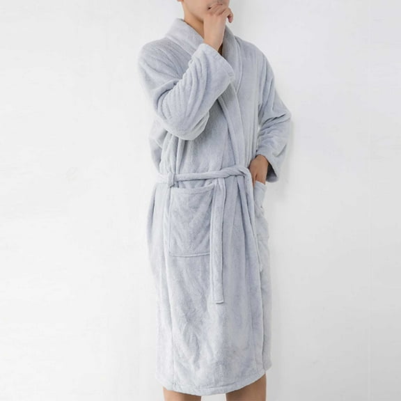 Fanxing Plush Robes for Men Shawl Collar Long Fleece Fuzzy Bathrobes Cozy Warm Absorbent Spa Robe Gray Free Size
