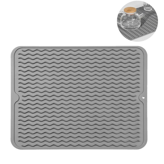 UHIAGREE Silicone Dish Drying Mat,12 × 16in Heat-Resistant & Non-Slip Mats for Kitchen Counter(Grey)