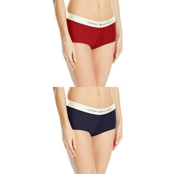 Tommy Hilfiger Womens 2 Pack Sporty Band Boyshort Underwear Panty, Tango  Red/Peacoat, XL 