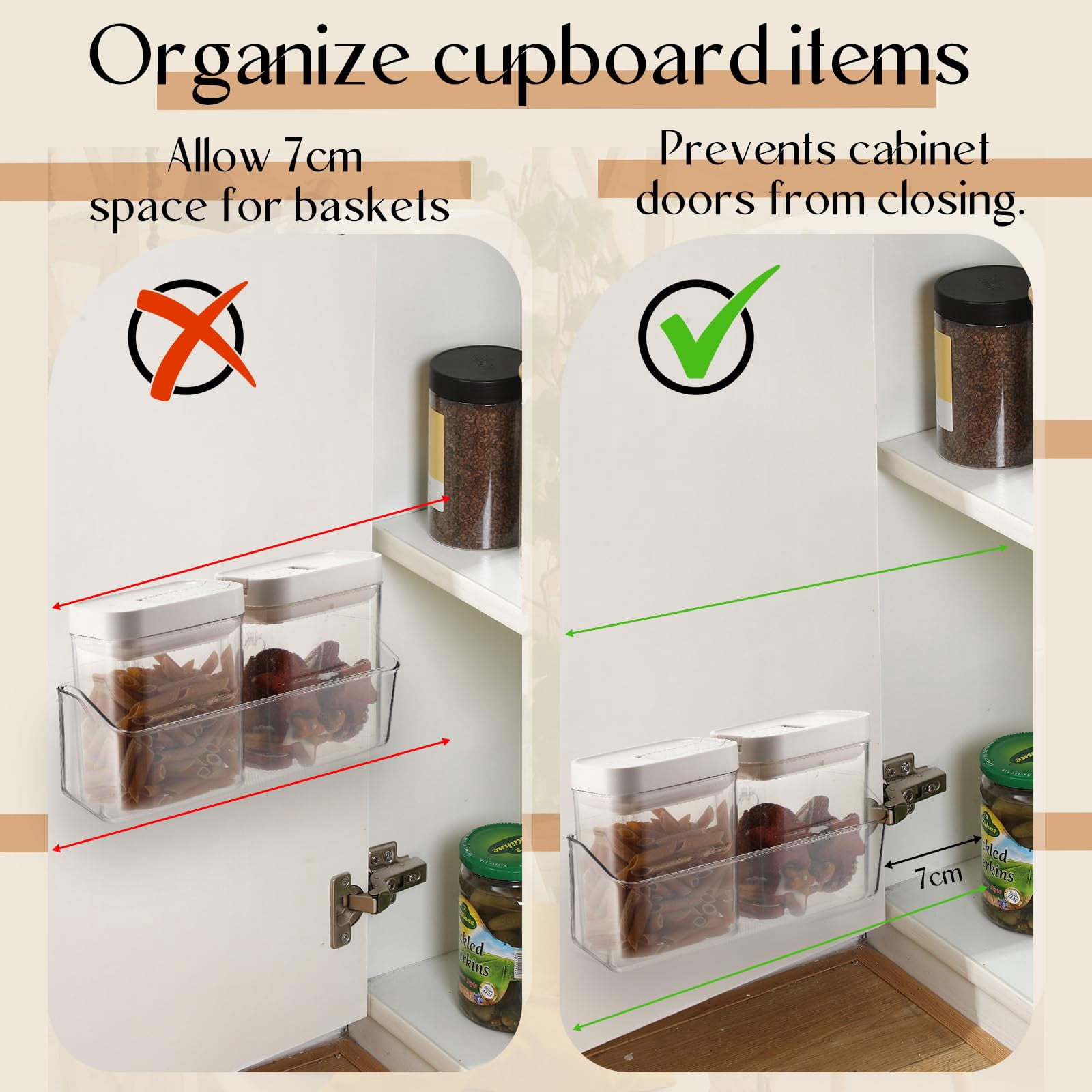 MODANU 2 Packs Adhesive Cabinet Door Organizer, Clear Plastic Lid Organizer for Food Storage Container Lid, Wall Mounted over Pantry Door Organizer Bin Holder Caddy for Kitchen Bathroom