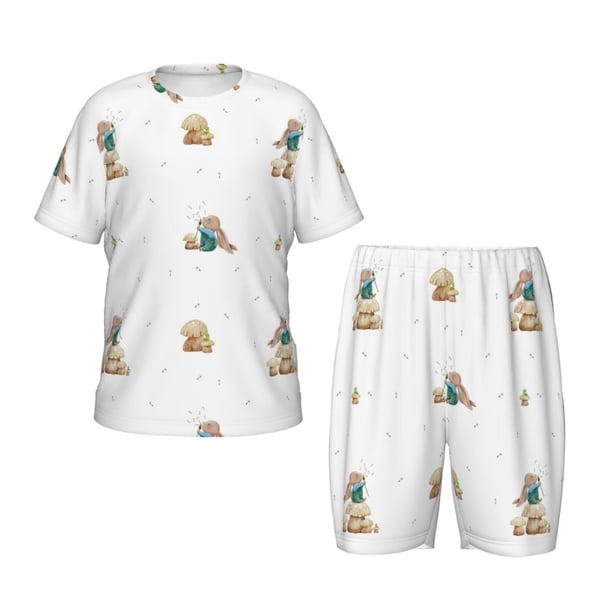 Balery Rabbit Blowing Dandelions Conjunto de Pijama Infantil de Manga Corta con Estampado – Ropa de Dormir de Algodón Suave-Large