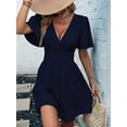 thumbnail image 6 of Women'S Ruched V Neck High Waist Casual Short Sleeve A-Line Dress Navy Blue XXL, 6 of 9