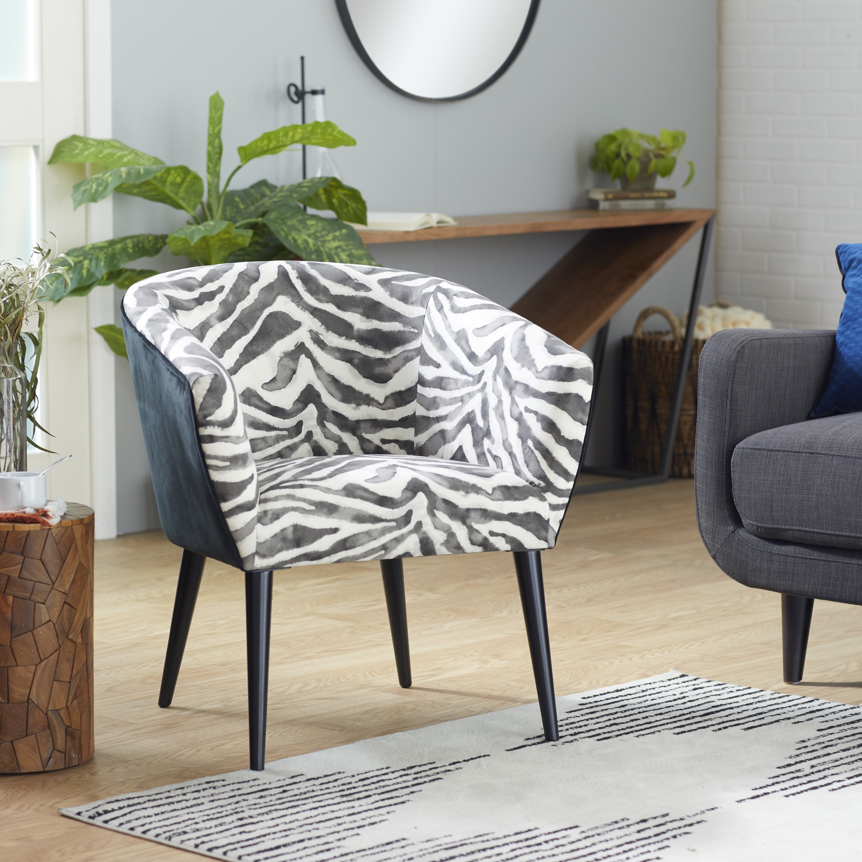 DecMode 29" x 32" Black Wood Zebra Print Accent Chair, 1Piece