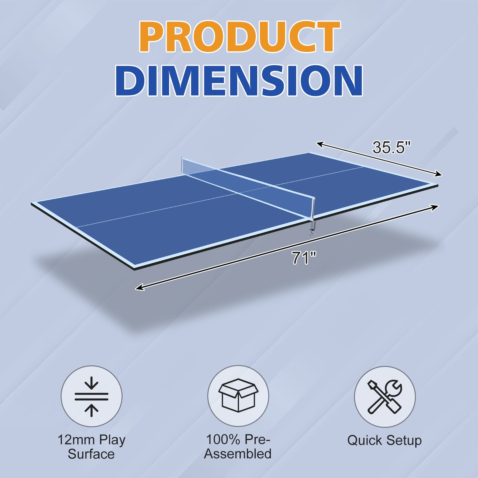 6*3ft Blue Mid-Size Ping Pong Conversion Top Foldable & Portable Table Tennis Table Top for Indoor Games