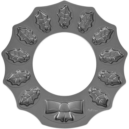 Wilton Non-Stick Holly Wreath Shaped Cookie Pan, 12-Cavity
