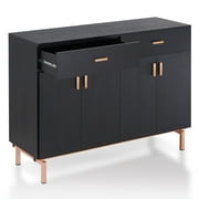 24/7 Shop At Home Senoma Wood 2-Drawer Buffet Server Storage Cabinet, Dining Sideboard Buffet Cabinet for Living Room in Black and Rose Gold