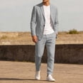 thumbnail image 2 of Men's Linen Suit 2 Piece Slim Fit Summer Beach Wedding Dress Prom Party Suit Blazer Jacket and Pants Big and Tall Size M-4XL Gray, 2 of 9