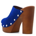 thumbnail image 3 of YDN Women Peep Toe Platform Slip on Mules Studded Chunky High Heel Slide Sandals Fashion Dressy Casual Clog Shoes Size 7 Blue, 3 of 4