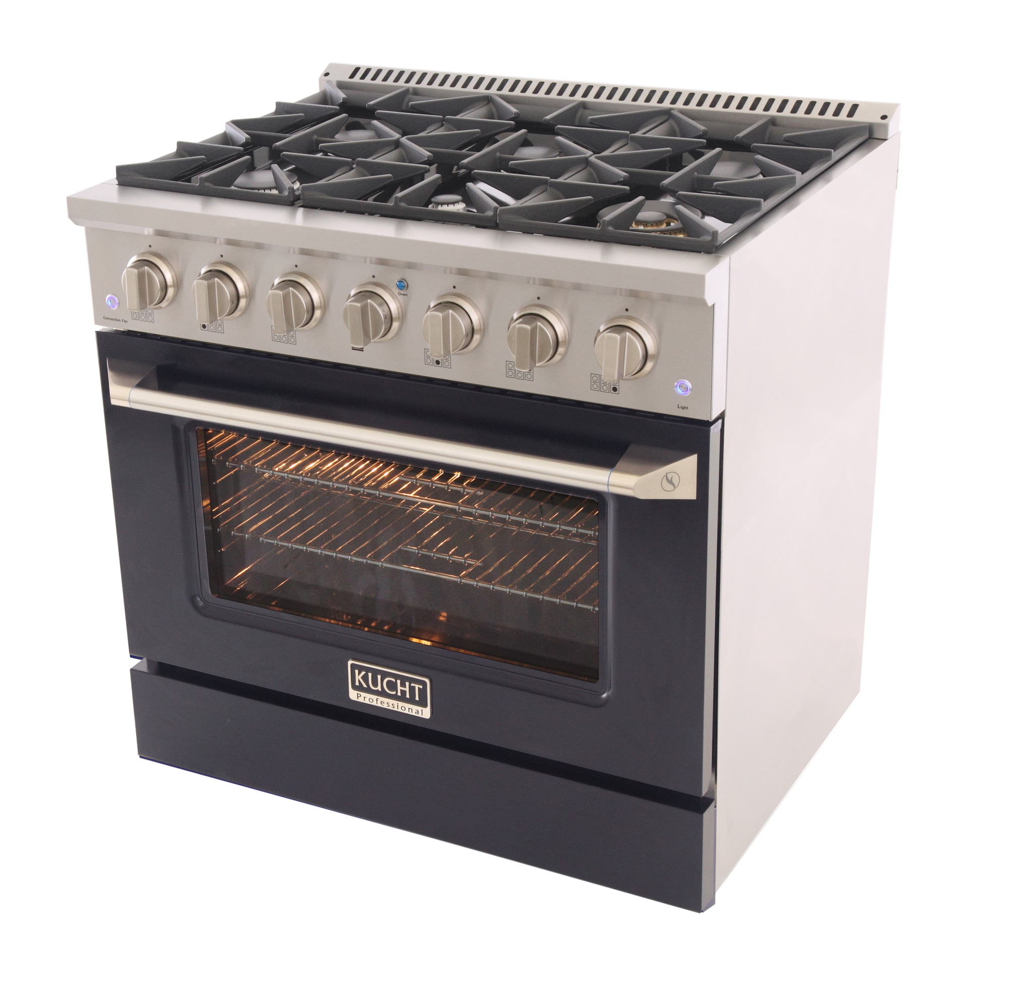 36 in. 5.2 cu. ft Dual Fuel Range for Natural Gas Sealed Burners in Black.