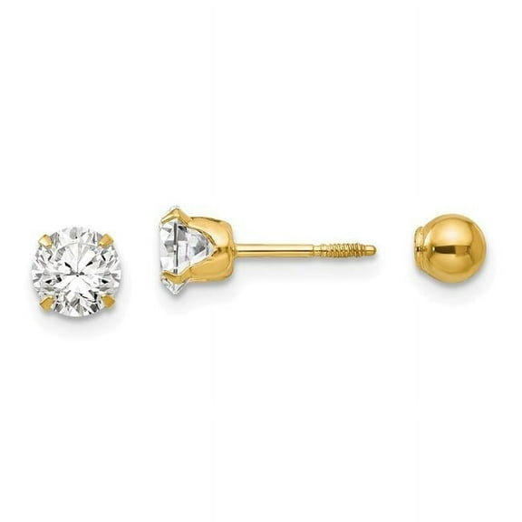 Finest Gold 5 mm 14K Yellow Gold Madi K Polished Reversible Cubic Zirconia & Ball Earrings, Pair