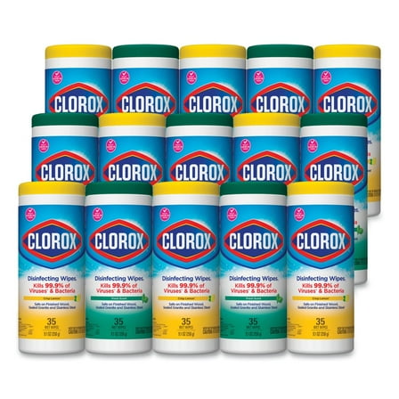 Clorox 30112 7 in. x 8 in. 1-Ply Disinfecting Wipes - Fresh Scent/Citrus Blend (35/Canister, 3/Pack, 5 Packs/Carton)
