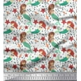 thumbnail image 1 of Soimoi Moss Georgette Fabric Mermaid & Starfish Ocean Print Fabric by The Yard 42 Inch Wide, 1 of 3