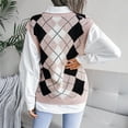 thumbnail image 6 of Women's Color Block Checkered Sleeveless Ribbed Knit Sweater Vest Casual Solid Color Loose Fit V-Neck Vest, 6 of 6
