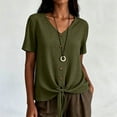 thumbnail image 5 of Tqyyweavej Women Cotton Linen Button Down Tops Tie Front Short Sleeve Shirts Casual V Neck Summer Tops for Women Size S to 2XL, 5 of 9