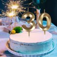 thumbnail image 2 of 30th Birthday Party Decoions, Gold Number 30 Cake Candles Topper for Women Men, Anniversary, Retirement, Special Occasions, Gold, 2 of 5