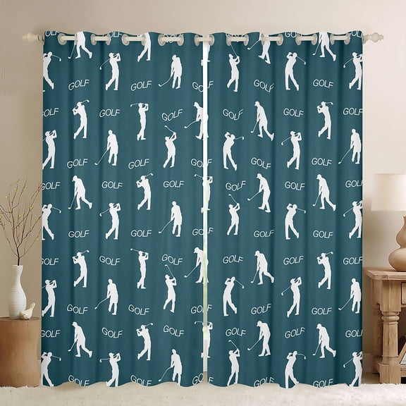 Homewish Golf Ball Black Out Curtains,Sport Game Curtains Pack of 2 (42x63 Each),Green White Bedroom Curtains For Boys Teens,Luxury Bedroom Decor