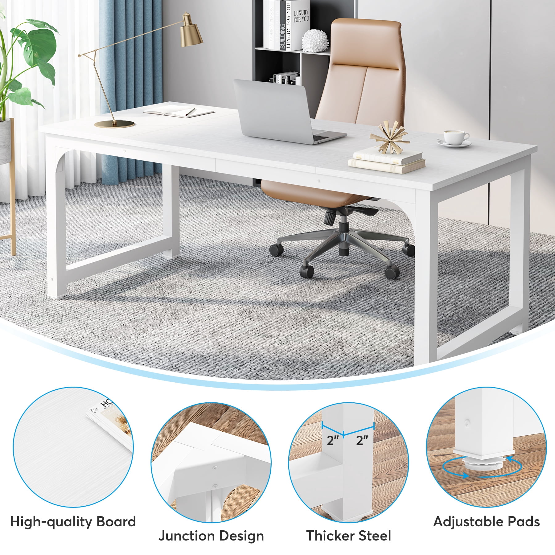 Tribesigns 70.86 Inch Large Computer Desk, Modern Sturdy Writing Desk for Home Office, White