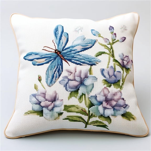 Latch Hook Pillow Kit Set Flowers And Butterflies 17 X 17 Inch Cushion Cover Latch Hook Kits Throw Pillowcase Craft Needlework Printed Pattern Canvas Cushion Carpet Hand Craft