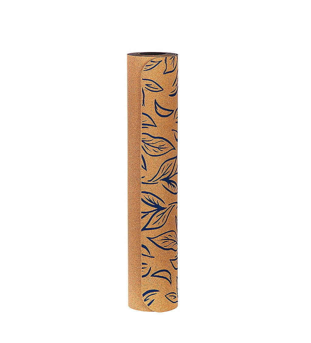 Evergreen Antimicrobial Cork Yoga Mat w/ PER backing, Lotus, Navy, 4mm, 24" x 68", 24'' x 0.15'' x 68'' inches