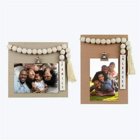 

Wood 5 x 7 in. Photo Clip with Blessing Beads Assorted Style - Set of 2