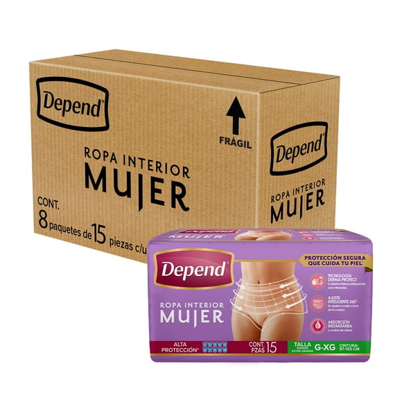 Ropa Interior para incontinencia Depend mujer pañal grande 120 Piezas