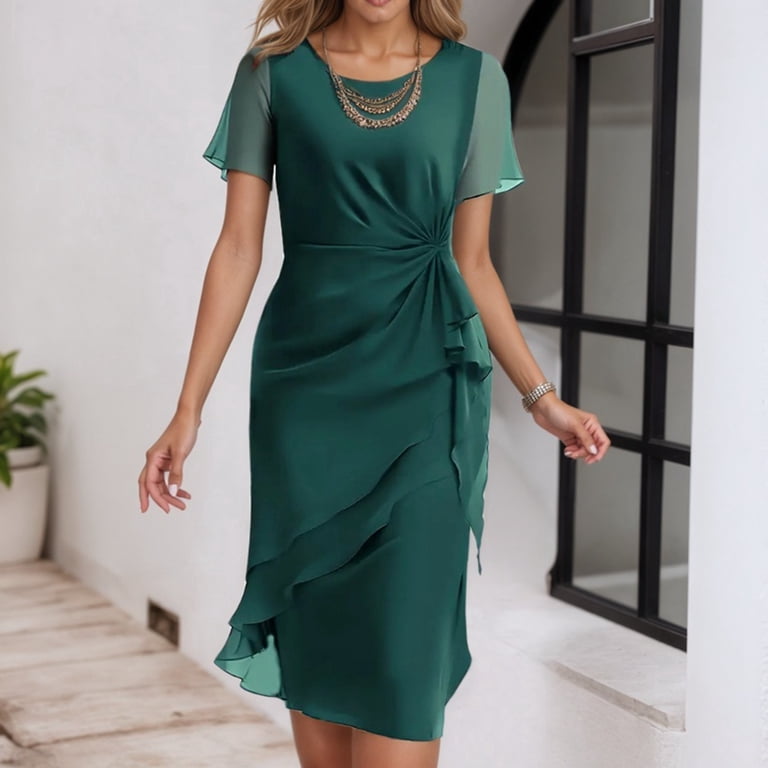 Women's Dress Elegant Round Neck Chiffon Party Gown For Wedding Holiday  Date Night Spring Summer Casual Formal Occasion Lace plus Size Dresses plus  Size Midi Dress Dresses for Elderly Ladies Ladies -