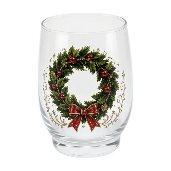 2D Christmas Glass Art Cup, Santa Decorations Glassware Drinking Glass, Snowman Stemless Wine Glasses Holiday Glassware for Coffee, Tea, Juice, Milk, Xmas Party Home Festive Decor Gifts