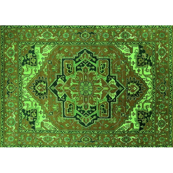 Ahgly Company Indoor Rectangle Oriental Green Industrial Area Rugs, 2' x 5'