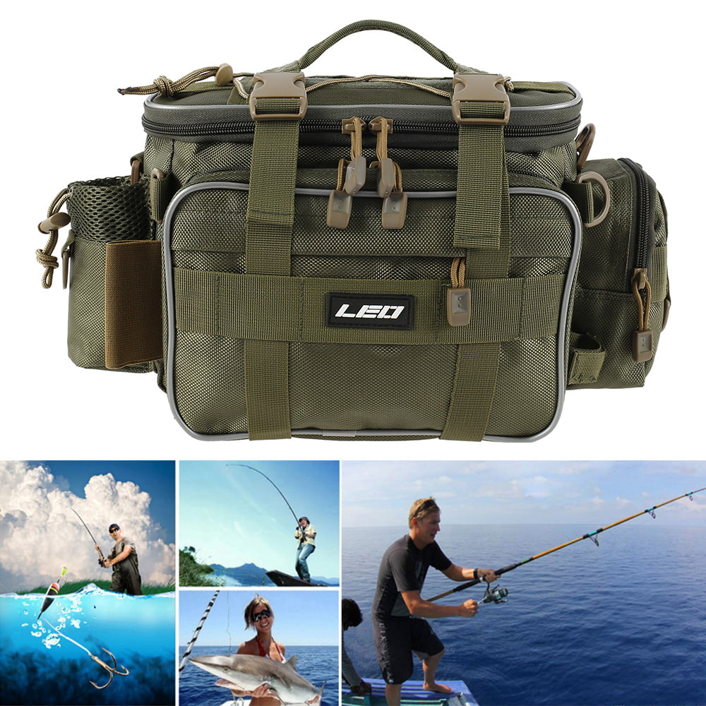 Littleduckling Fishing Pole Bag with Rod Holder Waterproof Oxford Fishing Tackle Bag with Strap Portable Fishing Storage Bag Tear-resistant Fishing
