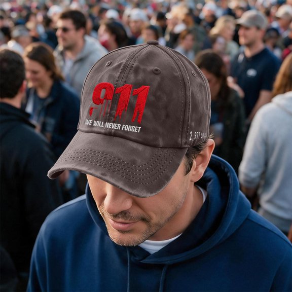 Unisex 9/11 Hat We Will Never Forget 9 11 Trucker Hat Patriot Day Hat Remember 911 Memorial Baseball Cap for Women Men Brown