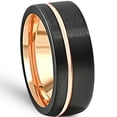 thumbnail image 2 of Pompeii3 Men's Brushed Black Tungsten Rose Gold Plated Two Tone 8mm Ring Wedding Band, 2 of 3