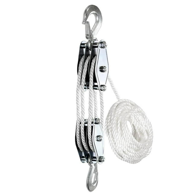 2025 Upgraded Block and Tackle Pulley System with Polypropylene Solid Braided Rope &Metal Bearing, 15m/20m Heavy Duty Pulley Block Pulley System, Strong and Durability, for Lifting,Rescue,Hiking