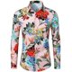 thumbnail image 3 of Camisas estampadas con flores rosas estilo retro estilo hipster para hombre, camisas casuales ajustadas de manga larga, elásticas, blusas con botones para hombre, 3 of 5
