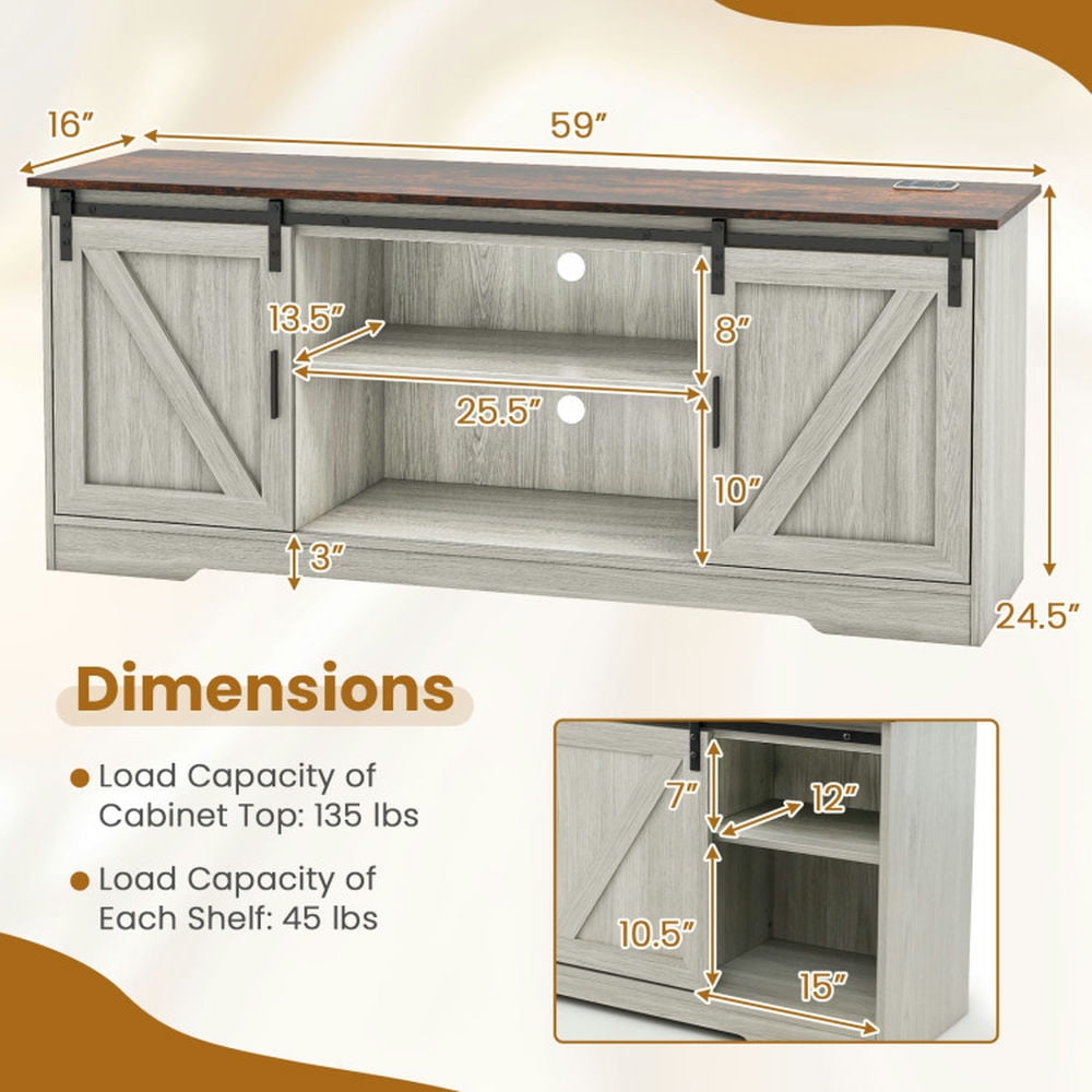 Finihen TV Stand, Entertainment Center, TV Stand for 65 Inch TVs Media Console Table, for Living Room, Gray