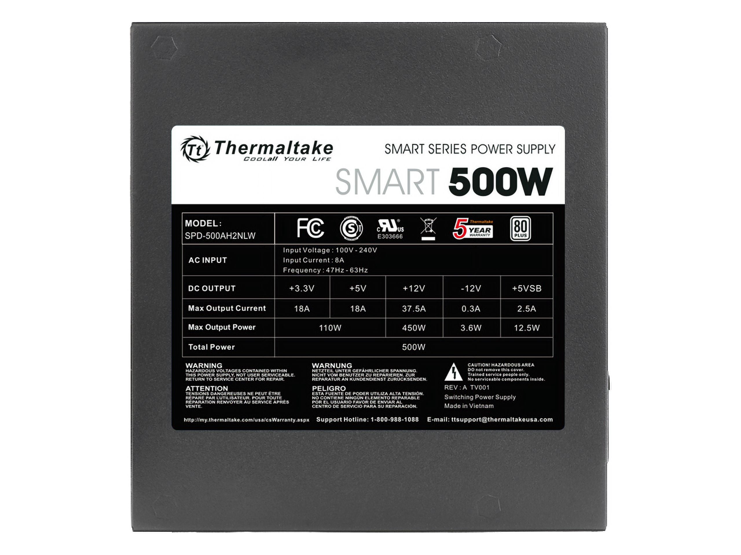 Thermaltake Smart Series 500W SLI/CrossFire Ready Continuous Power ATX 12V V2.3 / EPS 12V 80 PLUS Certified Active PFC Power Supply Haswell Ready PS-SPD-0500NPCWUS-W
