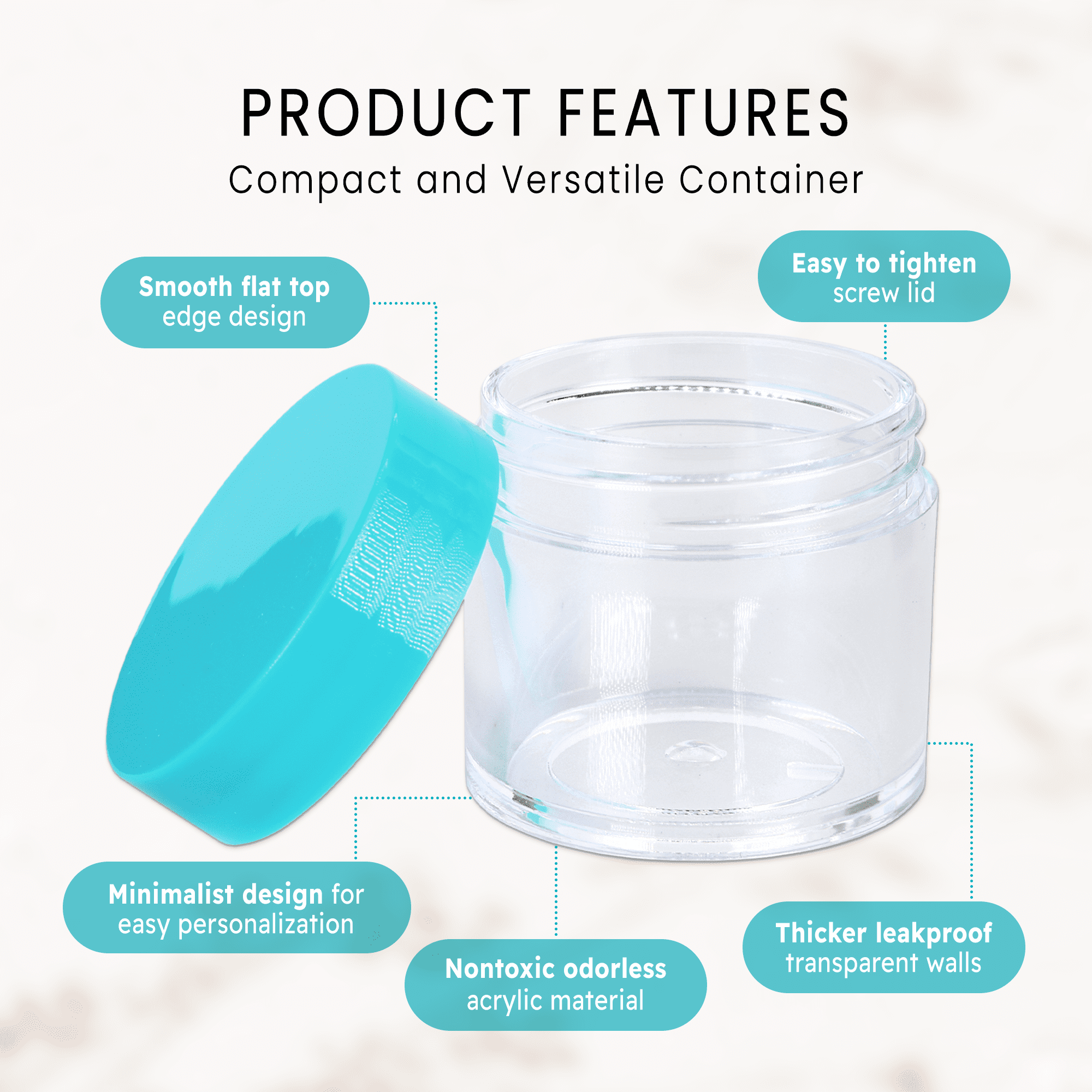 Beauticom 30 Pieces High Quality 30 Gram 30 ml (1 oz) Clear Round Acrylic Cosmetic Product Sample Travel Jars (Teal Lids)