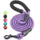 thumbnail image 1 of Correa resistente para perros de 5 pies con asa acolchada cómoda e hilos altamente reflectantes, correas para perros medianos y grandes, color morado, 1 of 3