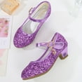 thumbnail image 5 of Miluxas Girls Sequin Dress Shoes Mary Jane Heels Princess Wedding Party Pumps Purple 11 Years, 5 of 6