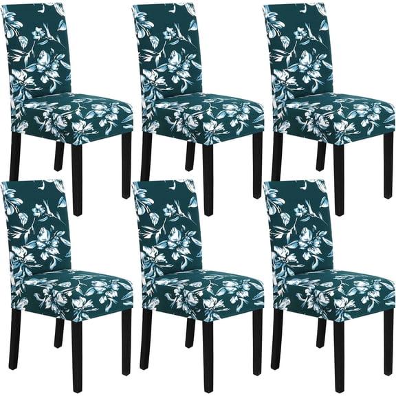 Stretch Dining Chair Covers Set of 6 Chair Covers for Dining Room Parsons Chair Slipcover Chair Protectors Covers Dining, Feature Modern Floral Printed Design, Dark Teal