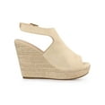 thumbnail image 3 of BLISSFUL STEP Women's Peep Toe Slingback Platform Wedge Heel Sandals Beige 9, 3 of 7